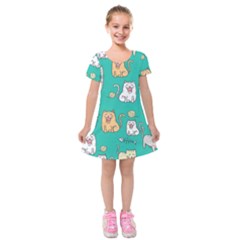 Seamless-pattern-cute-cat-cartoon-with-hand-drawn-style Kids  Short Sleeve Velvet Dress