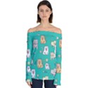 Seamless-pattern-cute-cat-cartoon-with-hand-drawn-style Off Shoulder Long Sleeve Top View1