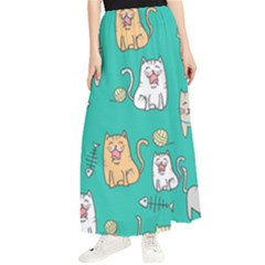 Seamless-pattern-cute-cat-cartoon-with-hand-drawn-style Maxi Chiffon Skirt