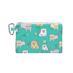 Seamless-pattern-cute-cat-cartoon-with-hand-drawn-style Canvas Cosmetic Bag (small)