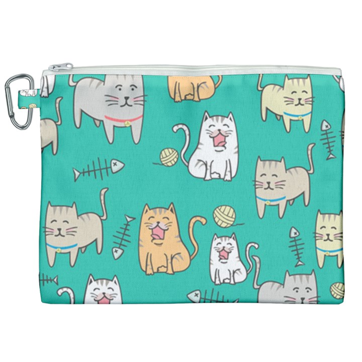 Seamless-pattern-cute-cat-cartoon-with-hand-drawn-style Canvas Cosmetic Bag (XXL)