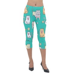 Seamless-pattern-cute-cat-cartoon-with-hand-drawn-style Lightweight Velour Capri Leggings 