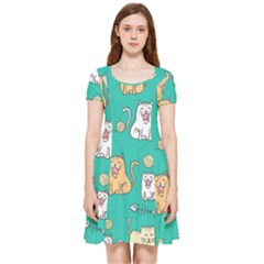 Seamless-pattern-cute-cat-cartoon-with-hand-drawn-style Inside Out Cap Sleeve Dress