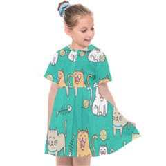 Seamless-pattern-cute-cat-cartoon-with-hand-drawn-style Kids  Sailor Dress