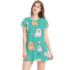 Seamless-pattern-cute-cat-cartoon-with-hand-drawn-style Women s Sports Skirt