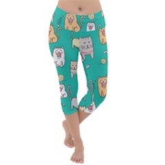 Seamless-pattern-cute-cat-cartoon-with-hand-drawn-style Lightweight Velour Capri Yoga Leggings