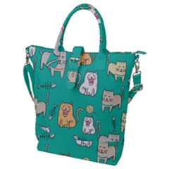 Seamless-pattern-cute-cat-cartoon-with-hand-drawn-style Buckle Top Tote Bag