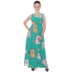 Seamless-pattern-cute-cat-cartoon-with-hand-drawn-style Empire Waist Velour Maxi Dress