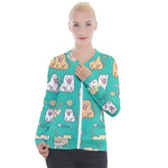 Seamless-pattern-cute-cat-cartoon-with-hand-drawn-style Casual Zip Up Jacket