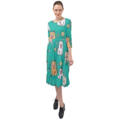 Seamless-pattern-cute-cat-cartoon-with-hand-drawn-style Ruffle End Midi Chiffon Dress