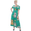 Seamless-pattern-cute-cat-cartoon-with-hand-drawn-style Button Up Short Sleeve Maxi Dress View1