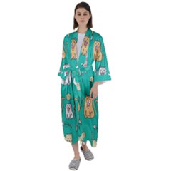 Seamless-pattern-cute-cat-cartoon-with-hand-drawn-style Maxi Satin Kimono by Jancukart