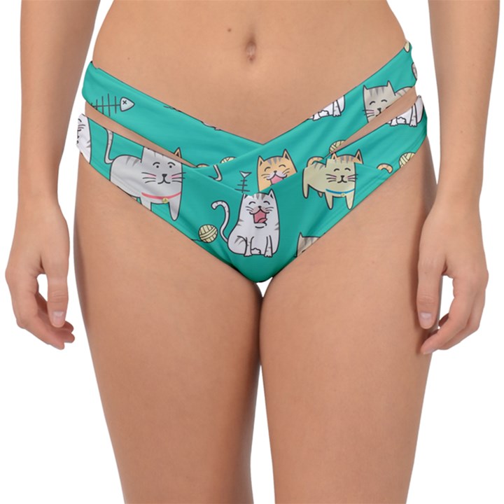 Seamless-pattern-cute-cat-cartoon-with-hand-drawn-style Double Strap Halter Bikini Bottom