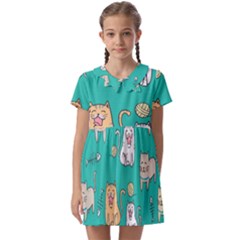 Seamless-pattern-cute-cat-cartoon-with-hand-drawn-style Kids  Asymmetric Collar Dress by Jancukart