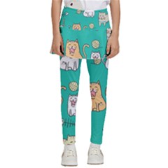 Seamless-pattern-cute-cat-cartoon-with-hand-drawn-style Kids  Skirted Pants by Jancukart