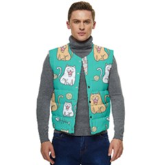 Seamless-pattern-cute-cat-cartoon-with-hand-drawn-style Men s Short Button Up Puffer Vest	 by Jancukart