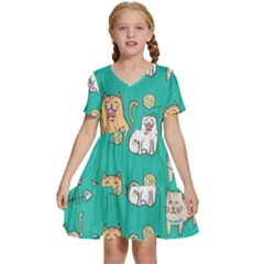 Seamless-pattern-cute-cat-cartoon-with-hand-drawn-style Kids  Short Sleeve Tiered Mini Dress by Jancukart