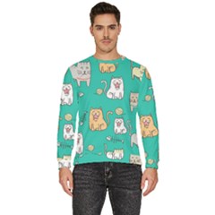 Seamless-pattern-cute-cat-cartoon-with-hand-drawn-style Men s Fleece Sweatshirt by Jancukart