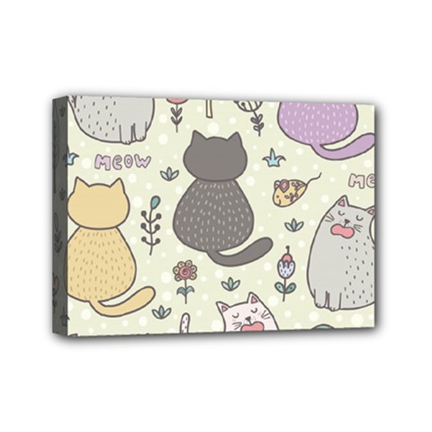 Funny Cartoon Cats Seamless Pattern Mini Canvas 7  X 5  (stretched)