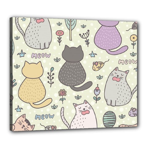 Funny Cartoon Cats Seamless Pattern Canvas 24  X 20  (stretched)