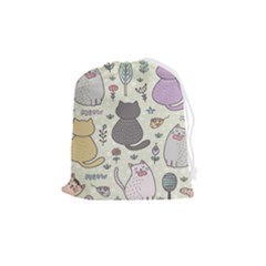 Funny Cartoon Cats Seamless Pattern Drawstring Pouch (medium)