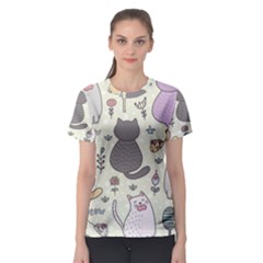 Funny Cartoon Cats Seamless Pattern Women s Sport Mesh Tee