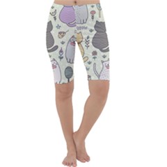 Funny Cartoon Cats Seamless Pattern Cropped Leggings 