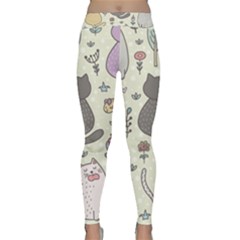 Funny Cartoon Cats Seamless Pattern Classic Yoga Leggings