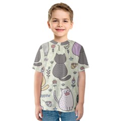 Funny Cartoon Cats Seamless Pattern Kids  Sport Mesh Tee