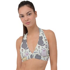 Funny Cartoon Cats Seamless Pattern Halter Plunge Bikini Top