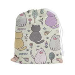 Funny Cartoon Cats Seamless Pattern Drawstring Pouch (2xl)