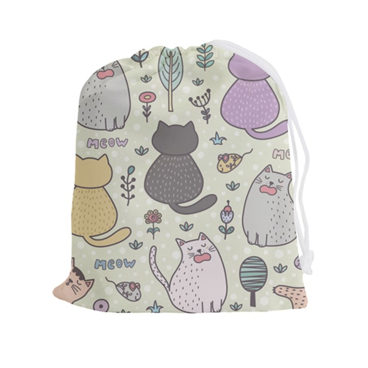 Funny Cartoon Cats Seamless Pattern Drawstring Pouch (2XL)