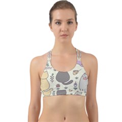 Funny Cartoon Cats Seamless Pattern Back Web Sports Bra