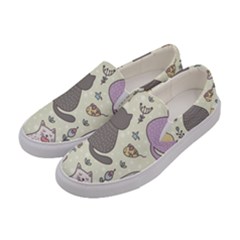 Funny Cartoon Cats Seamless Pattern Women s Canvas Slip Ons