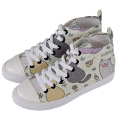 Funny Cartoon Cats Seamless Pattern Women s Mid-top Canvas Sneakers