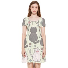 Funny Cartoon Cats Seamless Pattern Inside Out Cap Sleeve Dress