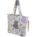 Funny Cartoon Cats Seamless Pattern Drawstring Tote Bag View1