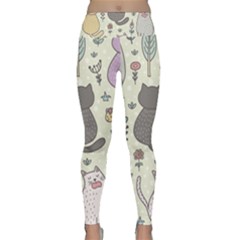 Funny Cartoon Cats Seamless Pattern Lightweight Velour Classic Yoga Leggings by Jancukart