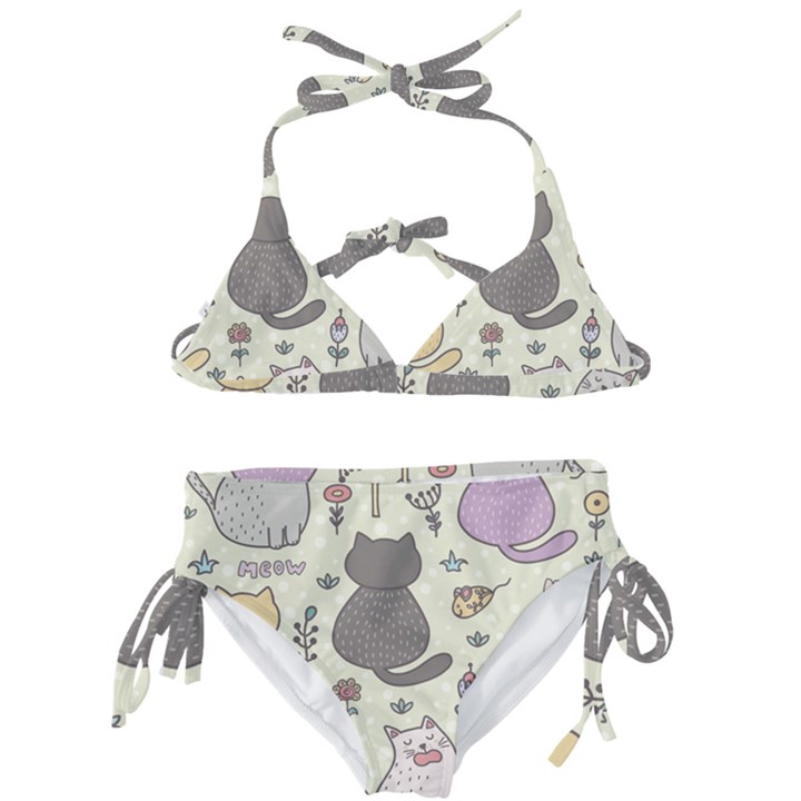 Funny Cartoon Cats Seamless Pattern Kids  Classic Bikini Set