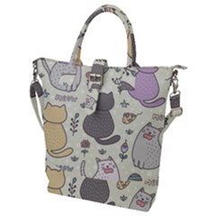 Funny Cartoon Cats Seamless Pattern Buckle Top Tote Bag