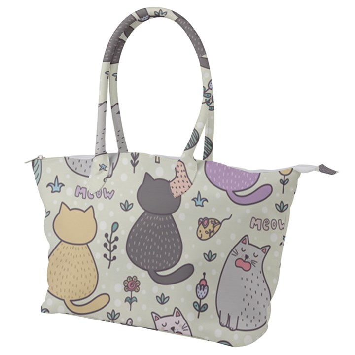 Funny Cartoon Cats Seamless Pattern Canvas Shoulder Bag