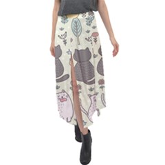 Funny Cartoon Cats Seamless Pattern Velour Split Maxi Skirt