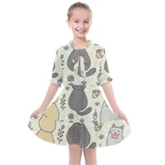 Funny Cartoon Cats Seamless Pattern Kids  All Frills Chiffon Dress