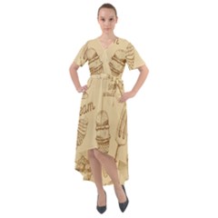 Ice-cream-vintage-pattern Front Wrap High Low Dress by Jancukart