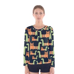 Seamless-pattern-with-cats Women s Long Sleeve Tee