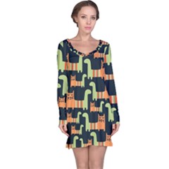 Seamless-pattern-with-cats Long Sleeve Nightdress