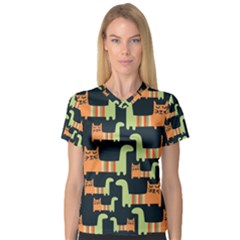 Seamless-pattern-with-cats V-neck Sport Mesh Tee