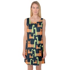 Seamless-pattern-with-cats Sleeveless Satin Nightdress