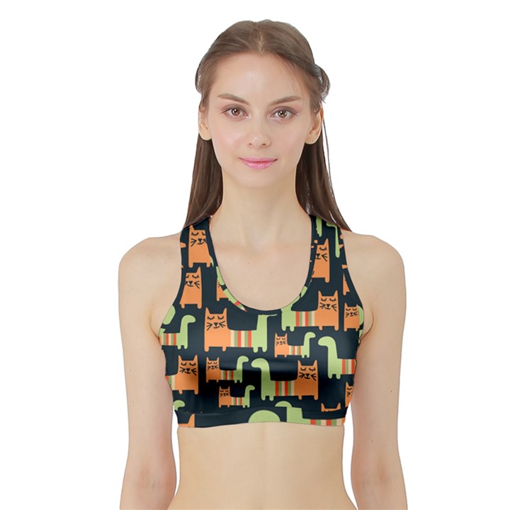 Seamless-pattern-with-cats Sports Bra with Border