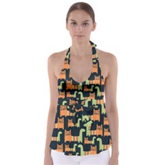 Seamless-pattern-with-cats Babydoll Tankini Top